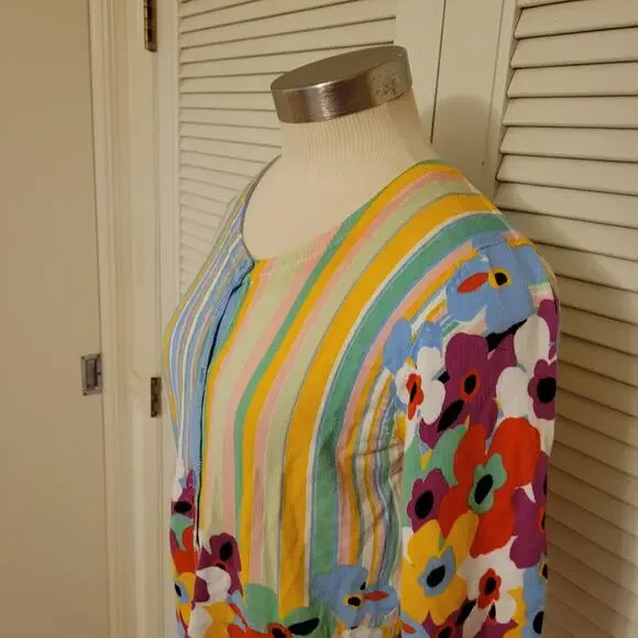 90s Floral Stripe Button Up Cardigan Joseph A Multicolor Large 3/4 Sleeve - Picture 2 of 8